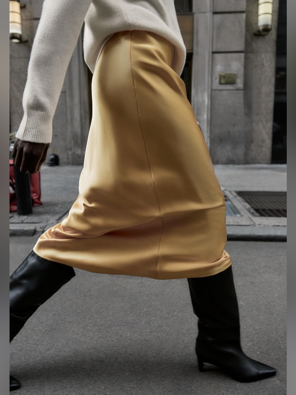 Zara Gold Satin Midi Slip Skirt - Picture 2 of 4